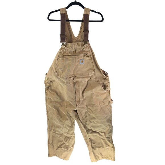 Carhartt R19 Overalls Mens Brown Duck Canvas USA Union Made Vintage 44x25 HEMMED